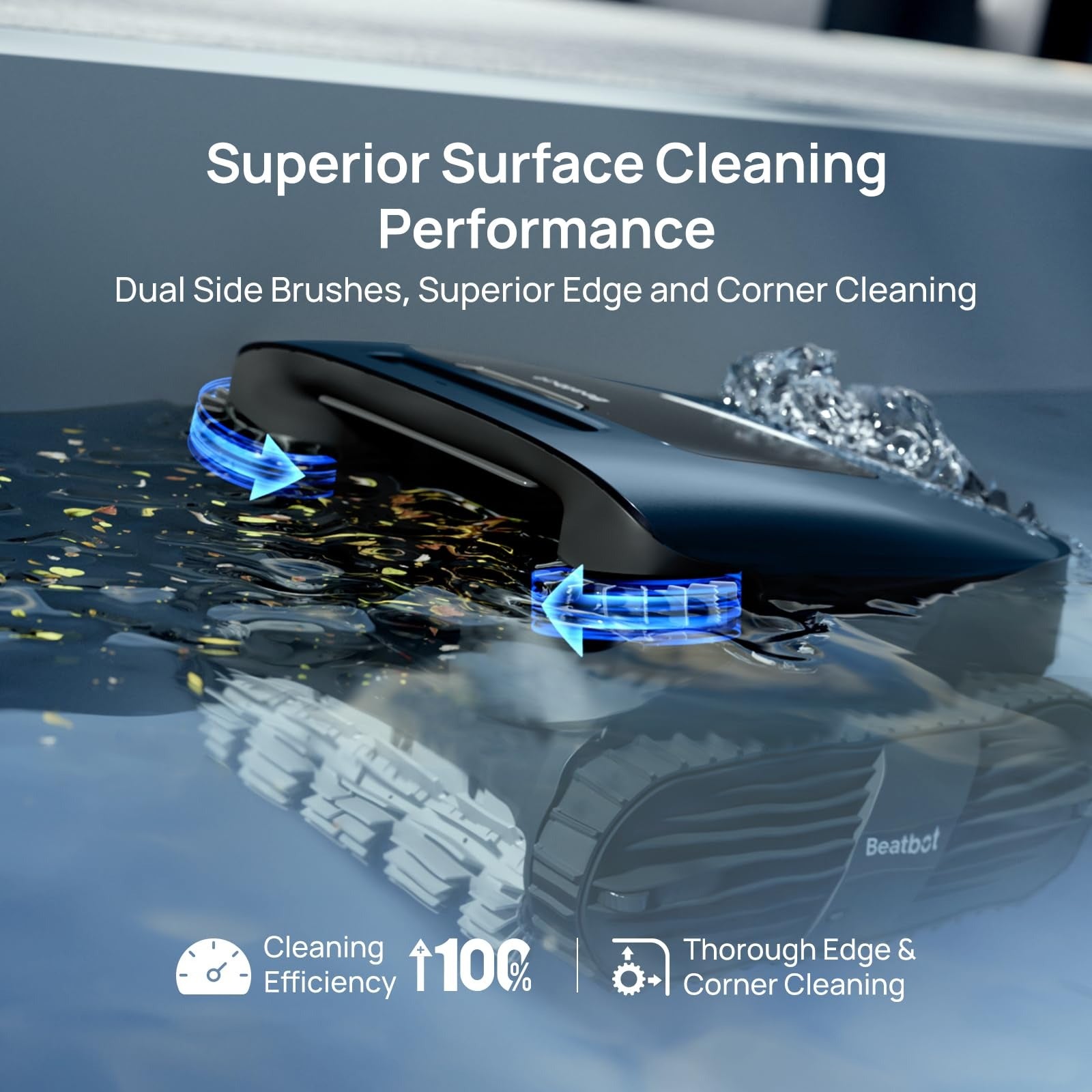 Betta SE Solar Powered Automatic Robotic Pool Surface Skimmer Cleaner with 24/7 Continuous Cleaning Battery Power and Re-Engineered Twin Salt Chlorine Tolerant Motors (Blue)