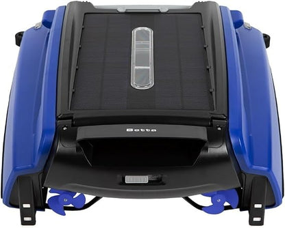 Betta SE Solar Powered Automatic Robotic Pool Surface Skimmer Cleaner with 24/7 Continuous Cleaning Battery Power and Re-Engineered Twin Salt Chlorine Tolerant Motors (Blue)